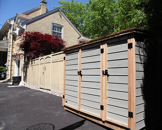 Shed for garbage bins, recycling bins and green bins