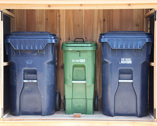Shed for garbage bins, recycling bins and green bins