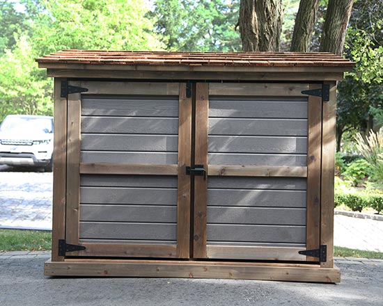 Shed for garbage bins, recycling bins and green bins