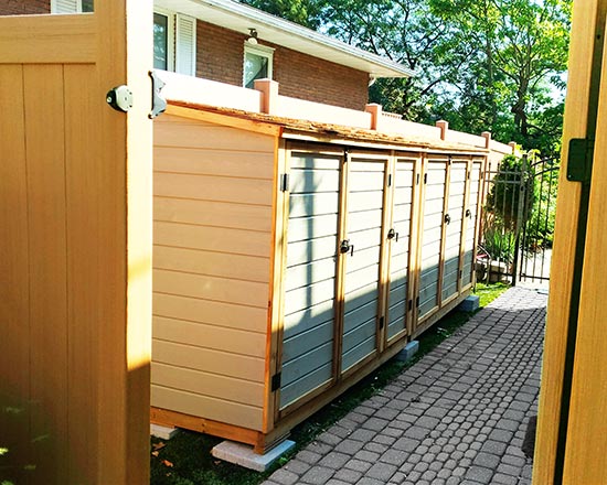 Shed for garbage bins, recycling bins and green bins