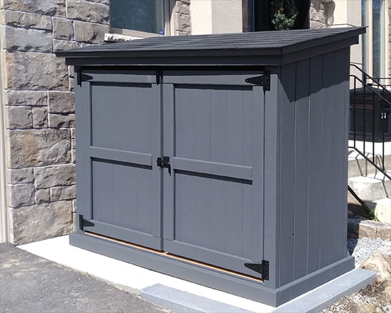 Shed for garbage bins, recycling bins and green bins