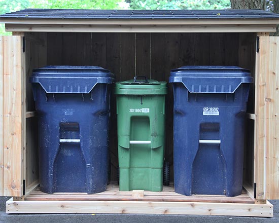 Shed for garbage bins, recycling bins and green bins